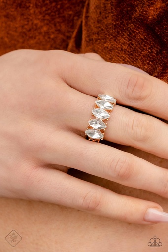 [444-R] Statement Crystal Stretch Ring in Gold Adjustable Ring Band - Lavish Lure