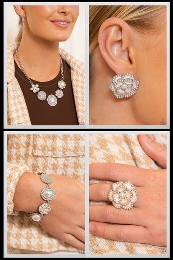 [525-FFA] Vintage Style Jewelry Set with Pearls and Flowers - Fashion Fix Fiercely 5th Avenue - Sophisticated Charm