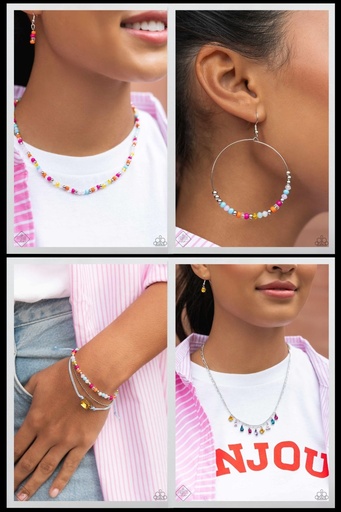 [525-SS] Seed Bead Jewelry Set with Colorful Crystals - Fashion Fix Sunset Sightings - Carnival Fun
