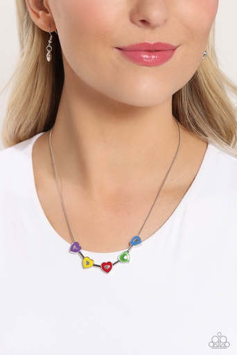 [332-N] Dainty Colorful Hearts Necklace in Silver Snake Chain - ECLECTIC Heart