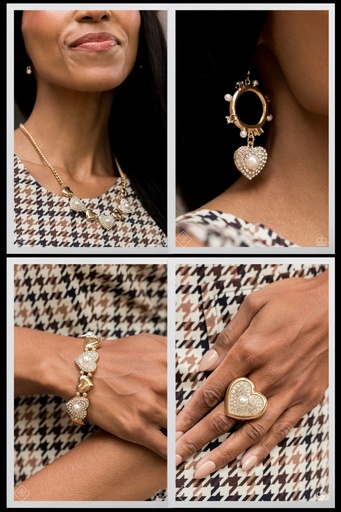 [580-FFA] Heart Jewelry Set with Pearl and White Crystals - Fashion Fix - Antique Heritage